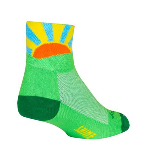SockGuy Classic Sunshine Socks - 3 inch Green/Yellow/Orange/Blue Large/X- - RACKTRENDZ