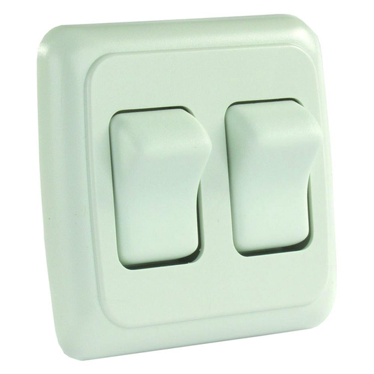 DOUBLE ROCKER SWITCH ASSEMBLY WITH BEZEL, WHITE
