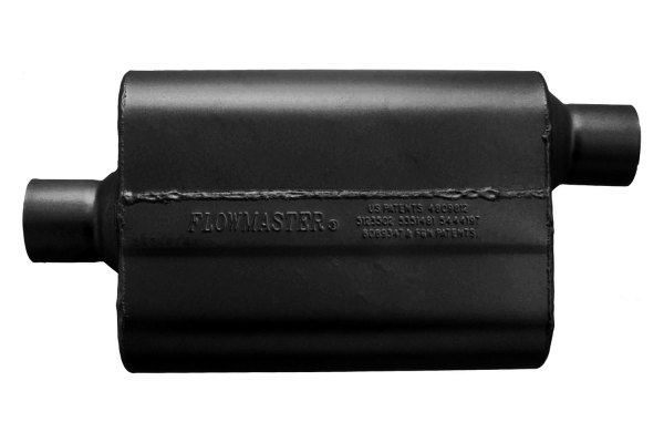 Load image into Gallery viewer, Flowmaster 42542 - 40 Series Aluminized Steel Oval Black Exhaust Muffler (2.5&quot; Center ID, 2.5&quot; Offset OD, 13&quot; Length) - RACKTRENDZ

