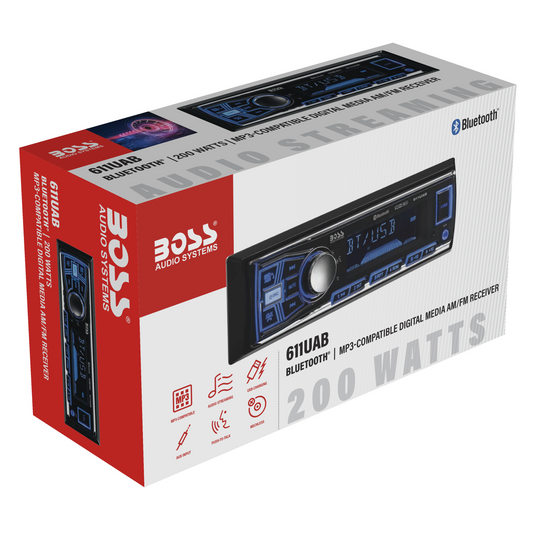 Boss 611UAB - MECH-LESS Multimedia Player (No CD/DVD) Bluetooth Single DIN 50W x 4 - RACKTRENDZ