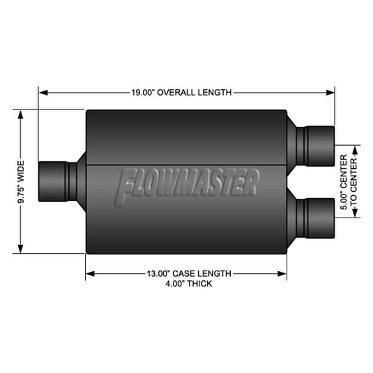 Flowmaster 942548 - Super 44 Series Delta Flow™ Aluminized Steel Oval Black Exhaust Muffler (2.5" Offset ID, 2.5" Offset OD, 13" Length) - RACKTRENDZ