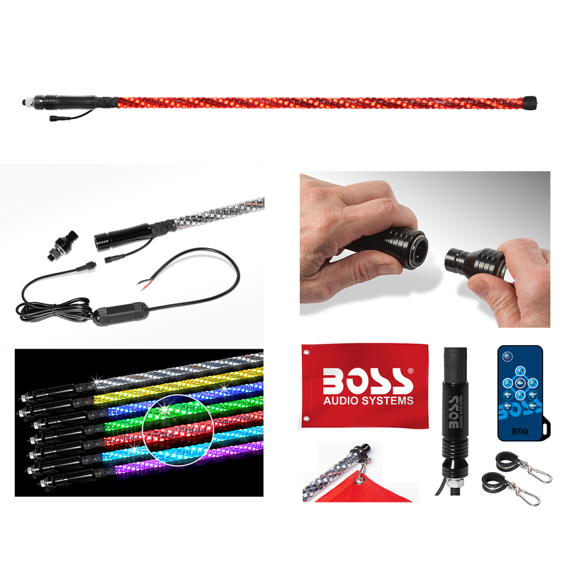 Load image into Gallery viewer, Boss WP4 - 48 Inch 360° RGB Led Wrapped Whip - RACKTRENDZ
