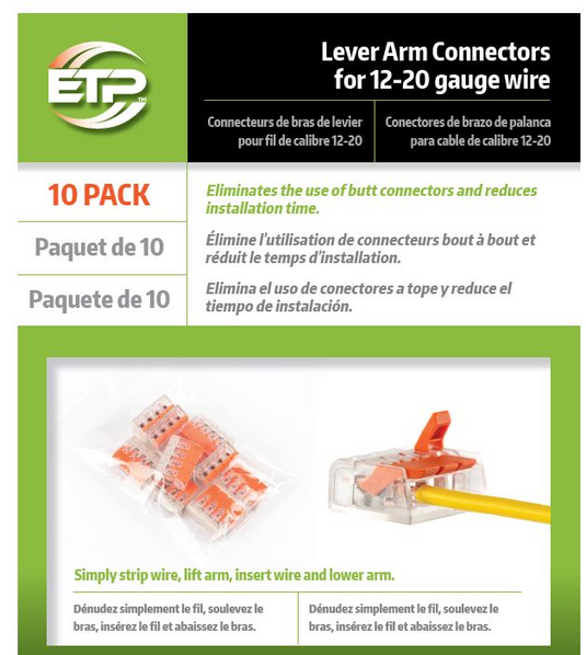 ETP Manufacturing ETP220 - Lever Arm Connectors 20-12 GA Wires - 10 Pack - RACKTRENDZ