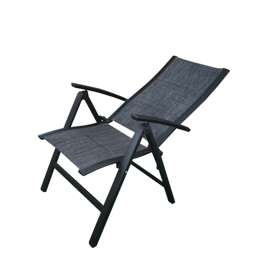 MOSS MOSS-0438NC - Akumal Collection, Black matte aluminum reclining chair with charcoal quick dry padded textilene 24 5/8" x 17 1/2" H 42 1/2" - RACKTRENDZ
