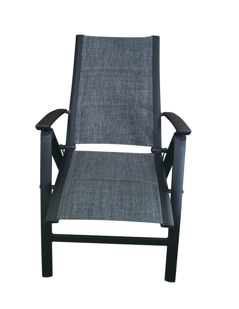 Load image into Gallery viewer, MOSS MOSS-0438NC - Akumal Collection, Black matte aluminum reclining chair with charcoal quick dry padded textilene 24 5/8&quot; x 17 1/2&quot; H 42 1/2&quot; - RACKTRENDZ
