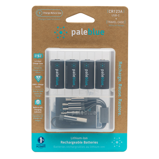 Pale Blue Earth PB-CR123A-C - (4 pack) CR123 Battery & 4x1 charging cable