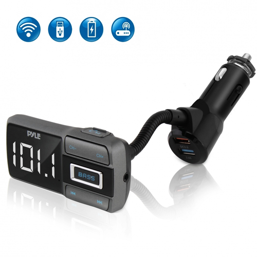 Pyle PBT99 - Bluetooth Car FM Transmitter with USB Quick Charge, Hands-Free Talking Wireless Car Adapter with MP3/AUX/USB/Micro SD Readers - RACKTRENDZ
