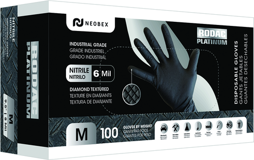 Rodac Platinum RD5554L - Industrial grade nitrile gloves with textured fingertips Black 6 Mil L (100 per Box) - RACKTRENDZ