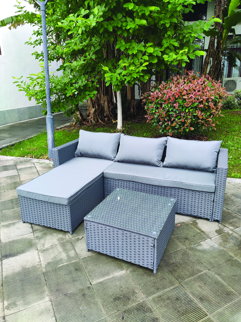 Load image into Gallery viewer, Willion WR-S087G - 3 Pcs Rattan Garden Sofa with Table Grey - RACKTRENDZ
