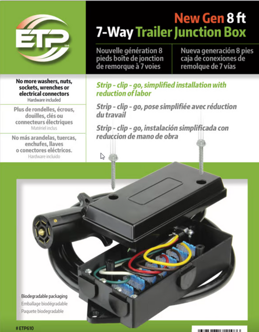 ETP Manufacturing ETP610 - New Gen 8 ft 7-Way Trailer Junction Box - RACKTRENDZ