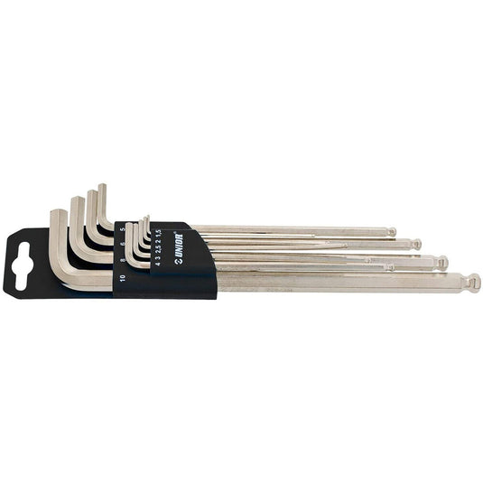 Unior Tools Set of ball end hexagon wrenches, long type on plastic clip