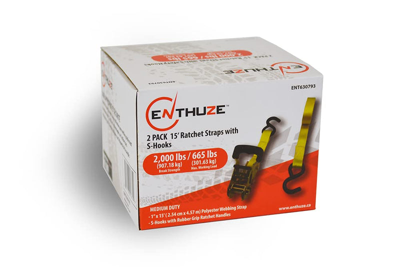 Load image into Gallery viewer, Enthuze Cargo 2-Pack Ratcheting Tie-Down Straps, 1" x 15', 2000 lbs
