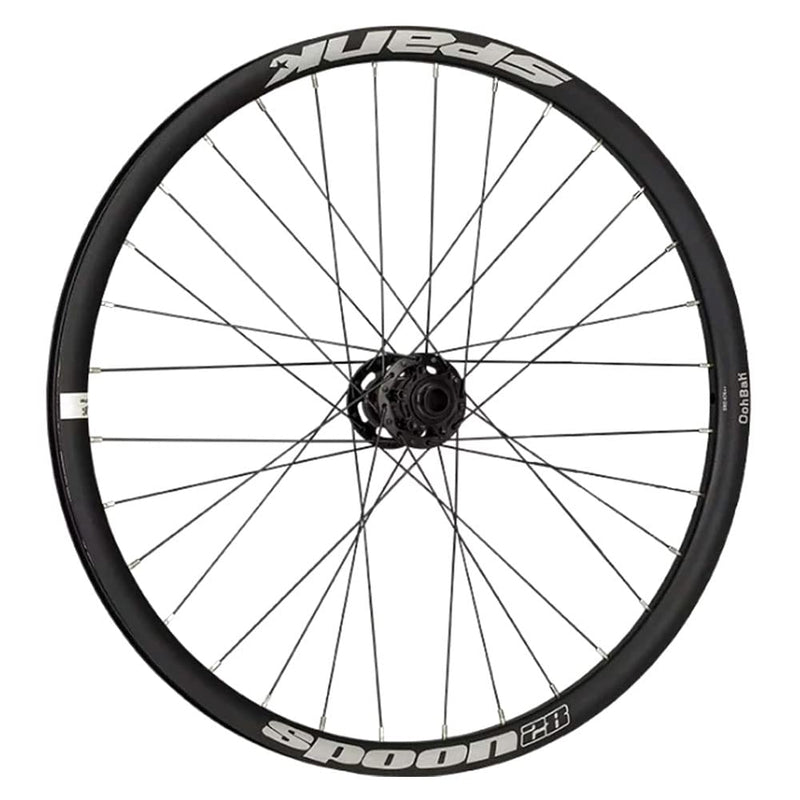 Chargez l&#39;image dans la visionneuse de la galerie, Spoon 28 Black Annodized Rim/White Logos - Non-Boost Front Wheel - RACKTRENDZ
