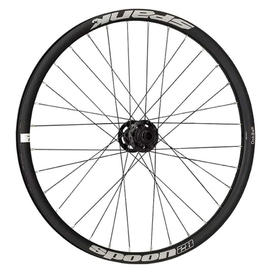 Spoon 28 Black Annodized Rim/White Logos - Non-Boost Front Wheel - RACKTRENDZ