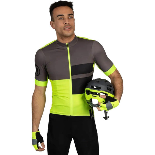 Endura Men's FS260 Print Short Sleeve Road Cycling Jersey Hi-Viz Yellow, XX-Large - RACKTRENDZ