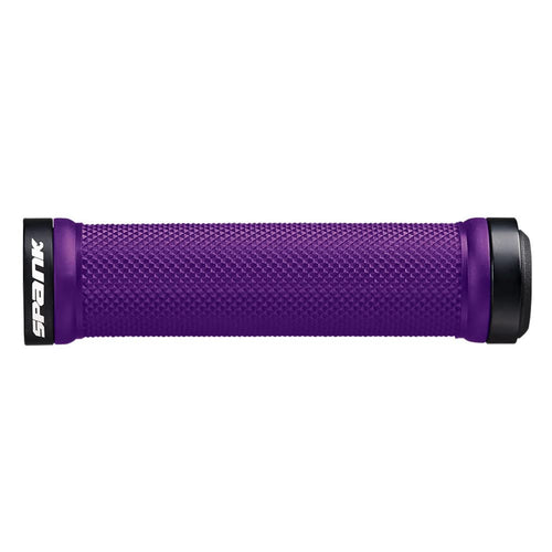 Spank Spoon Grips-Locking Mountain Bicycle Grips (Purple, 130mm Length), Mountain Bike Grips, Mountain Bike Handlebar Grip with End Caps, Handlebar for Bicycle, Anadoized Alloy Clamp Rings - RACKTRENDZ