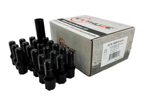Enthuze 14x1.25 Black Spline Lug Bolts, 27mm, 20-Pack