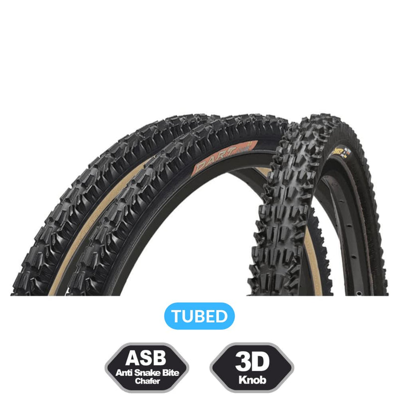 Chargez l&#39;image dans la visionneuse de la galerie, Dart MTB 26 x 2.10 inch Tubed Folding Bead Tire, Front, Black/Amber - RACKTRENDZ
