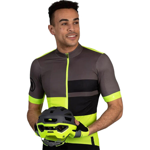 Endura Men's FS260 Print Short Sleeve Road Cycling Jersey Hi-Viz Yellow, Large - RACKTRENDZ