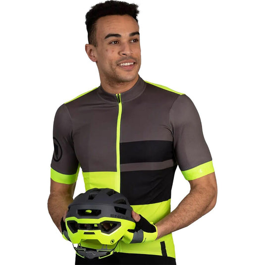 Endura Men's FS260 Print Short Sleeve Road Cycling Jersey Hi-Viz Yellow, XX-Large - RACKTRENDZ