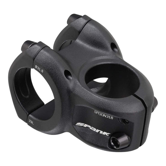 Spank Spoon 318 Stem Black (43mm), Chamfered bar clamp, Ultra-short stack height, Bicycle Stem, Ideal for ASTM 5, All mountain, enduro, trail, free ride, DJ, E-Bike - RACKTRENDZ