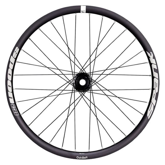 Spoon 28 Black Annodized Rim/White Logos - Non-Boost Front Wheel - RACKTRENDZ