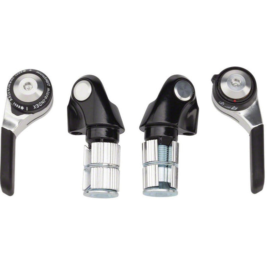 Microshift Bar End Shifter Set, 9-Speed Road, Double/Triple, Shimano Compatible, Silver - RACKTRENDZ