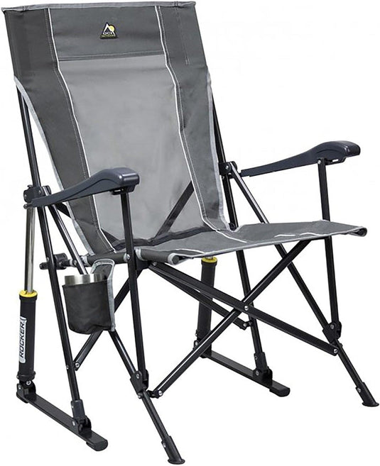 GCI Outdoors Roadtrip Rocker: Foldable, Mercury Gray, Mesh Back, Rocking Motion, Outdoor Chair, Contemporary Style, One Size, 250 lbs Max Weight, Adult, Hard Floor, Camping