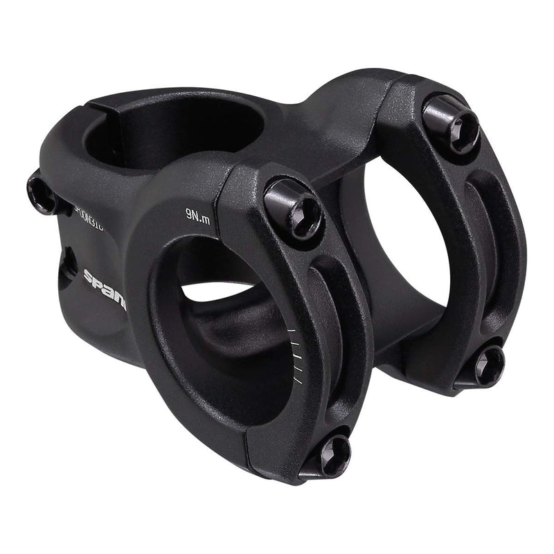 Chargez l&#39;image dans la visionneuse de la galerie, Spank Spoon 318 Stem Black (43mm), Chamfered bar clamp, Ultra-short stack height, Bicycle Stem, Ideal for ASTM 5, All mountain, enduro, trail, free ride, DJ, E-Bike - RACKTRENDZ
