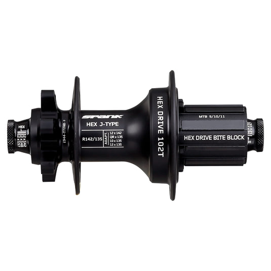 Spank Rear Hub Hex 135/142x12mm Shimano HG, 102T, 32H Adult Unisex, Black - RACKTRENDZ