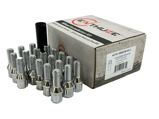 Enthuze Chrome Spline Lug Bolts - 12x1.25, Cone Seat, 27mm, 1.06"