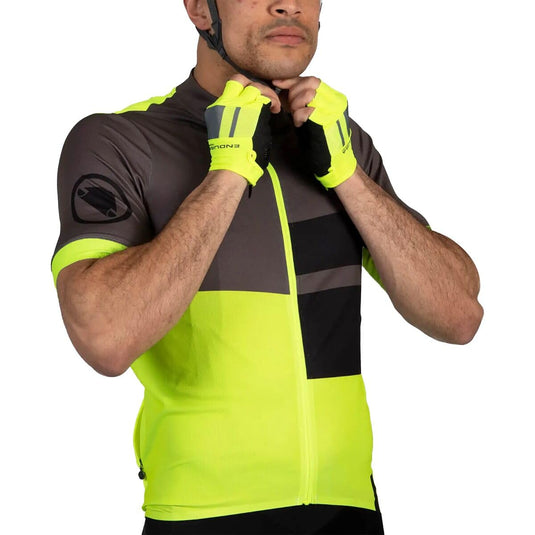 Endura Men's FS260 Print Short Sleeve Road Cycling Jersey Hi-Viz Yellow, X-Large - RACKTRENDZ