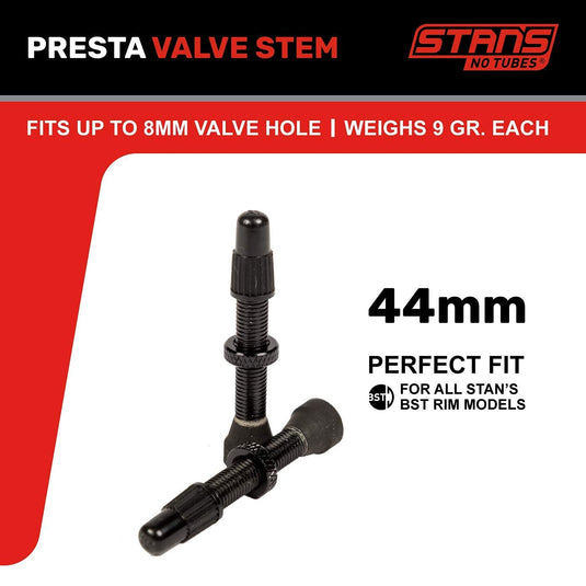 Stan's NoTubes Universal Valve Aluminium, Black, up to 8 mm Valve Hole, 44 mm. - RACKTRENDZ