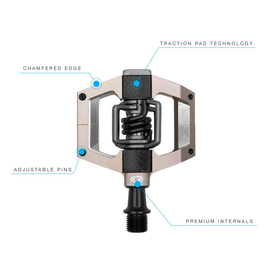 Crankbrothers Mallet Trail Mountain Bike Pedals - Champagne/Black Spring - MTB Enduro XC Trail Optimized Platform - Clip-in System Pair of Bicycle Mountain Bike Pedals (Cleats Included)