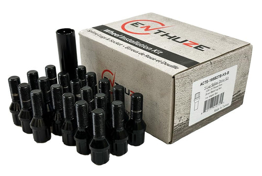 Enthuze Black Spline Lug Bolts - 14x1.5 Thread, 27mm Length (Set of 20)