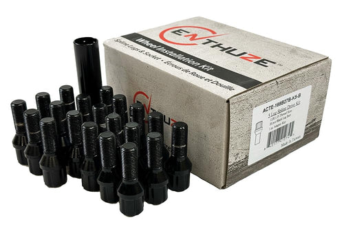 Enthuze 12x1.25 Black Spline Lug Bolts, 27mm Cone Seat, 1.06