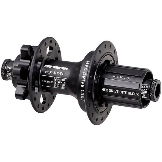 Spank Rear Hub Hex 135/142x12mm Shimano HG, 102T, 32H Adult Unisex, Black - RACKTRENDZ