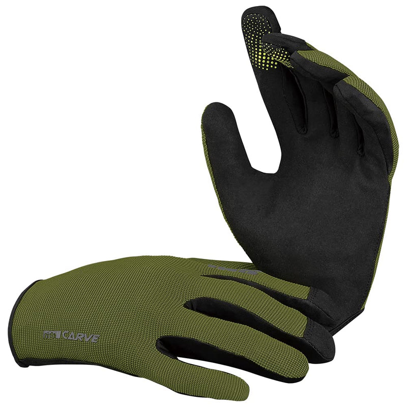 Chargez l&#39;image dans la visionneuse de la galerie, IXS Unisex Carve Gloves - Silicone Grippers and Slip on Design with Touchscreen/Biking/Hiking Compatible (Olive/Large) - RACKTRENDZ
