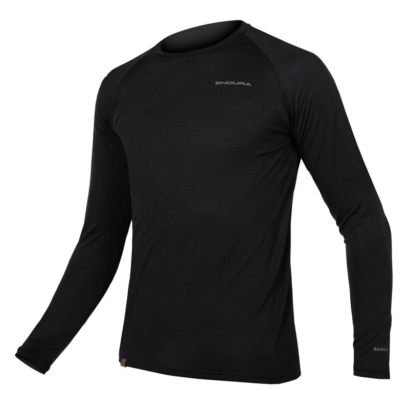 Chargez l&#39;image dans la visionneuse de la galerie, Endura BaaBaa Blend Long Sleeve Cycling Men&#39;s Baselayer Black, Small - RACKTRENDZ
