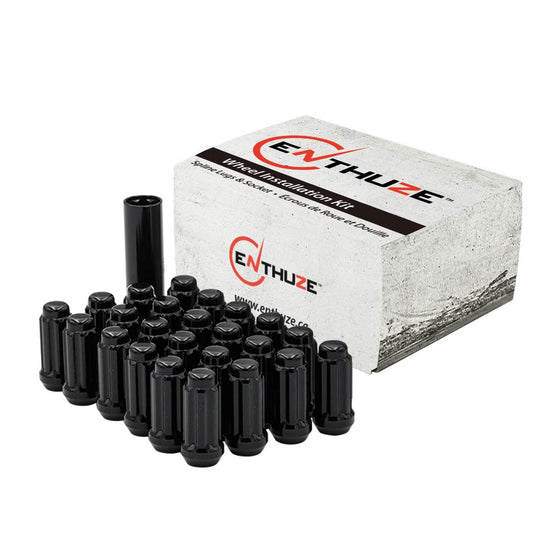 Enthuze Black Spline Lug Nuts - 9/16" x 18, Long Cone Seat, 2.00" Length