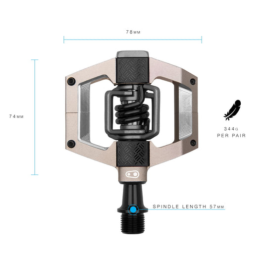 Crankbrothers Mallet Trail Mountain Bike Pedals - Champagne/Black Spring - MTB Enduro XC Trail Optimized Platform - Clip-in System Pair of Bicycle Mountain Bike Pedals (Cleats Included)
