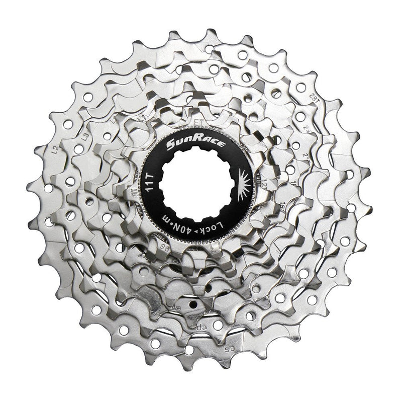 Chargez l&#39;image dans la visionneuse de la galerie, Sunrace CSR91 9-Speed Nickel Plated Cassette with Alloy Lockring and Gray Spacer, 11-28T - RACKTRENDZ
