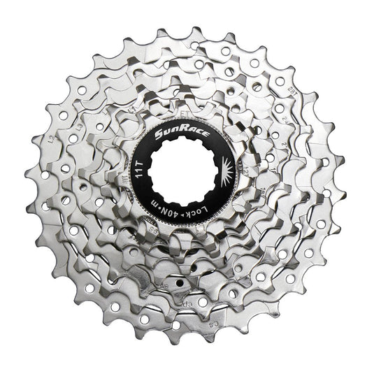 Sunrace CSR91 9-Speed Nickel Plated Cassette with Alloy Lockring and Gray Spacer, 12-25T - RACKTRENDZ