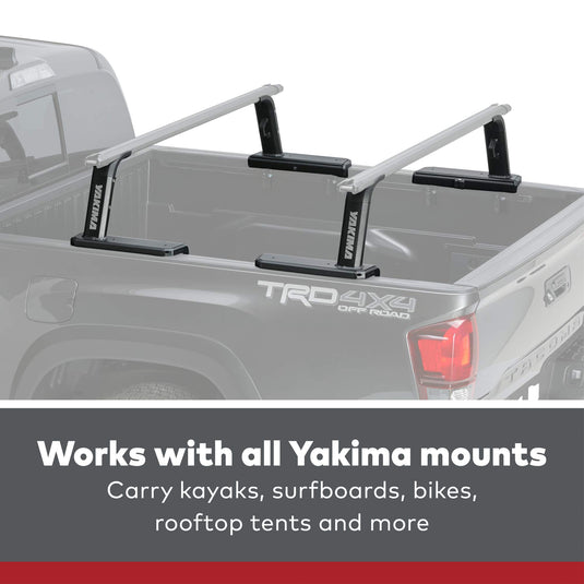 Yakima Outpost HD (tours uniquement) Support de plate-forme de camion en aluminium robuste et fixe de hauteur moyenne avec points d'arrimage et fixations à fente en T, noir