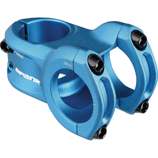 Spank Spoon 318 Stem Blue (Diameter 31.8mm, Length: 33/43mm, Rise: 0°), Chamfered bar clamp, Ultra-Short Stack Height, Bicycle Stem, Ideal for ASTM 5, All Mountain, Enduro, Trail, Free Ride, DJ - RACKTRENDZ