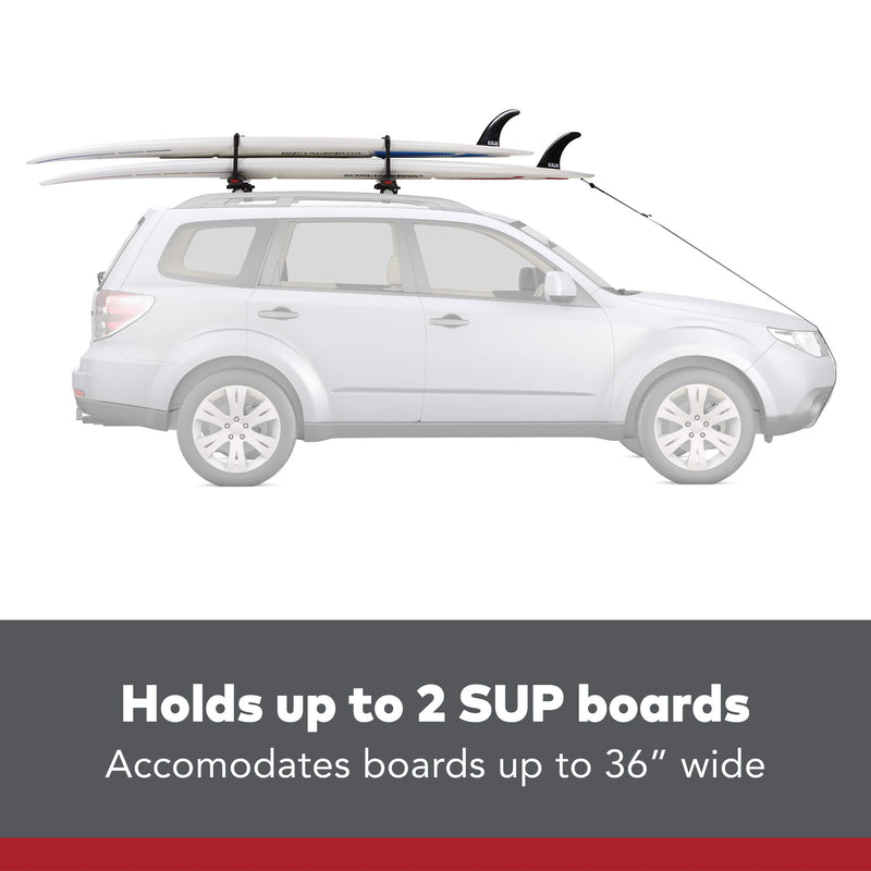 Load image into Gallery viewer, Yakima SupDawg Fully Assembled Rooftop SUP &amp; Surfboard Mount, Holds 2 Boards up to 36&quot; Wide, Tool-Free Installation, Integrated Rollers, SKS Locks
