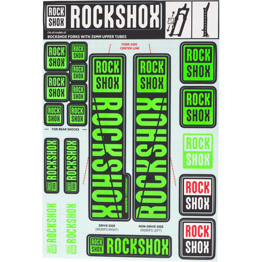 RockShox Decal Kit, 35mm, Green Color Matching Kit - RACKTRENDZ