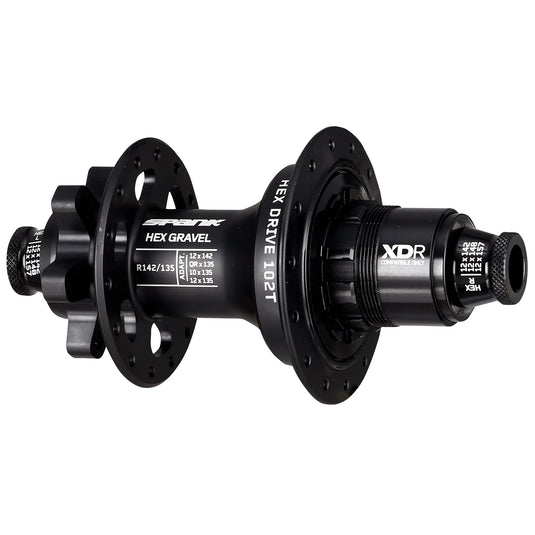 Spank HEX Drive 102T Gravel R135/142 XDR 28H Black Rear Hub, 102T, 3.5° Engagement, 6 pawls - RACKTRENDZ