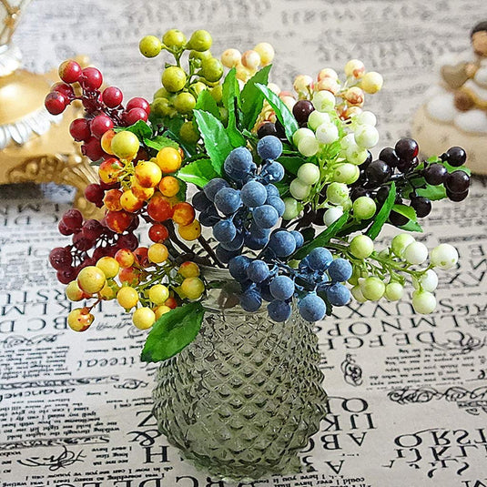 Kinmy Bunch Lifelike Artificial Blueberry Fake Fruit Display Home Party Decoration(Pomegranate Colored)