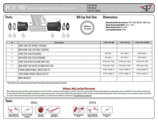 Wheels Manufacturing Pressfit 30 Bottom Bracket Threaded Together Alloy Black Bike Pack Accessories - RACKTRENDZ